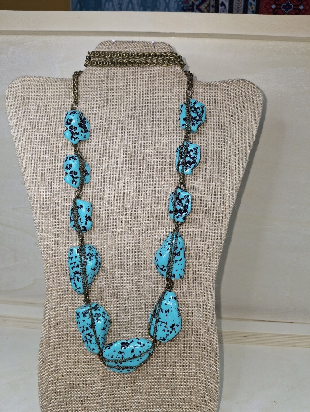 Turquoise Colored Large Chunky Statement Necklace